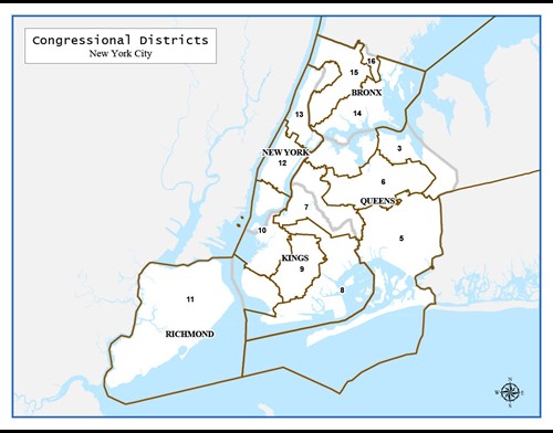 Mapa okręgów wyborczych w wyborach do Kongresu w NYC