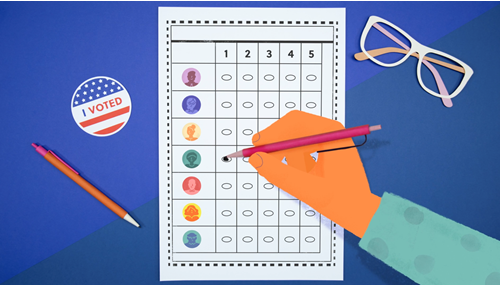 Ilustracja przedstawiająca wypełnianie karty do głosowania preferencyjnego
